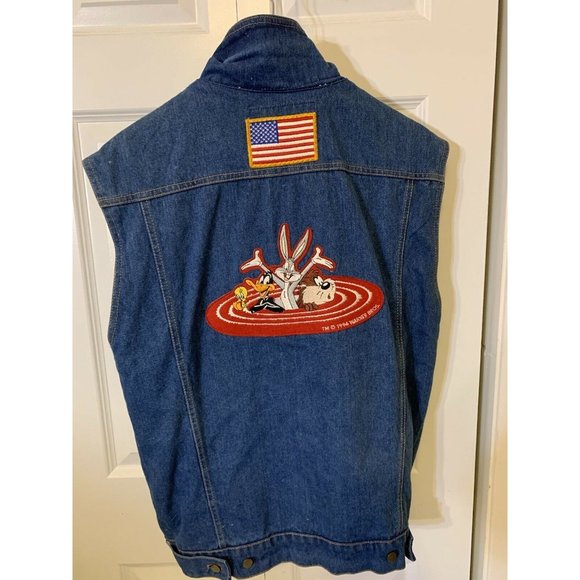 Vtg 1994 Warner Brothers Eagle Ridge -Looney Tunes  Denim Sleeveless Vest-M Blue - Picture 9 of 9